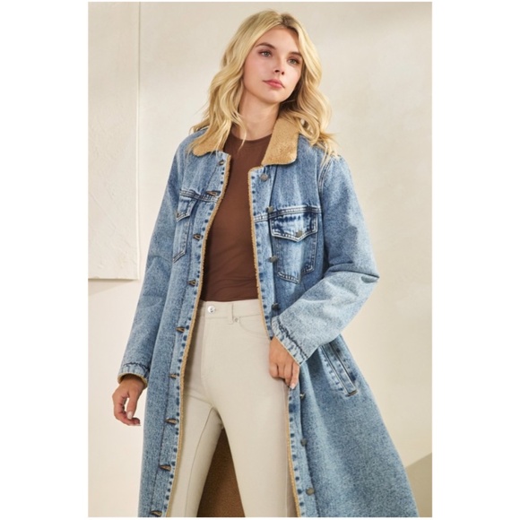 BellanBlue Jackets & Blazers - Light Wash Teddy Line Button Down Pockets Denim Jean Long Jacket